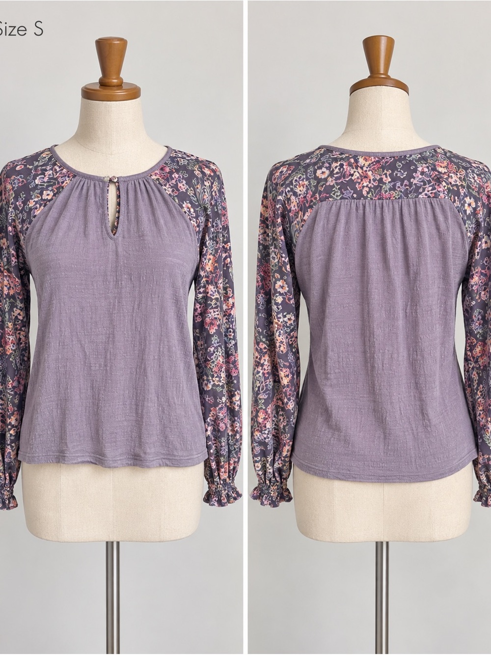gimmicks by BKE Lavender Purple Floral Yoke Long Sleeve Top